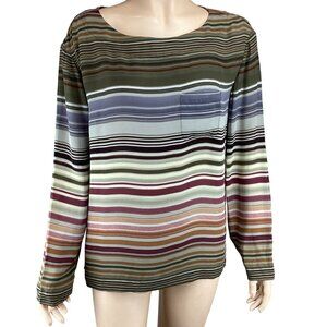 Michael Stars Top Size Medium Multicolored Striped‎ Silk Long Sleeve Blouse